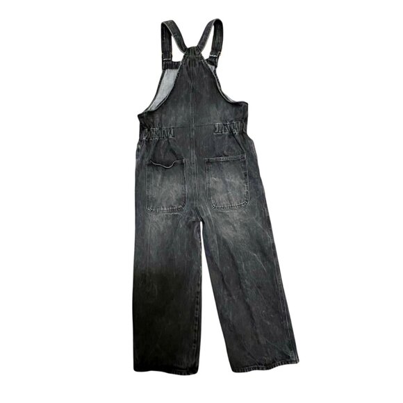 Black Denim Indie Grunge Overalls Baggy Wide Leg Artsy Unique Boiler Size Small - Picture 2 of 12